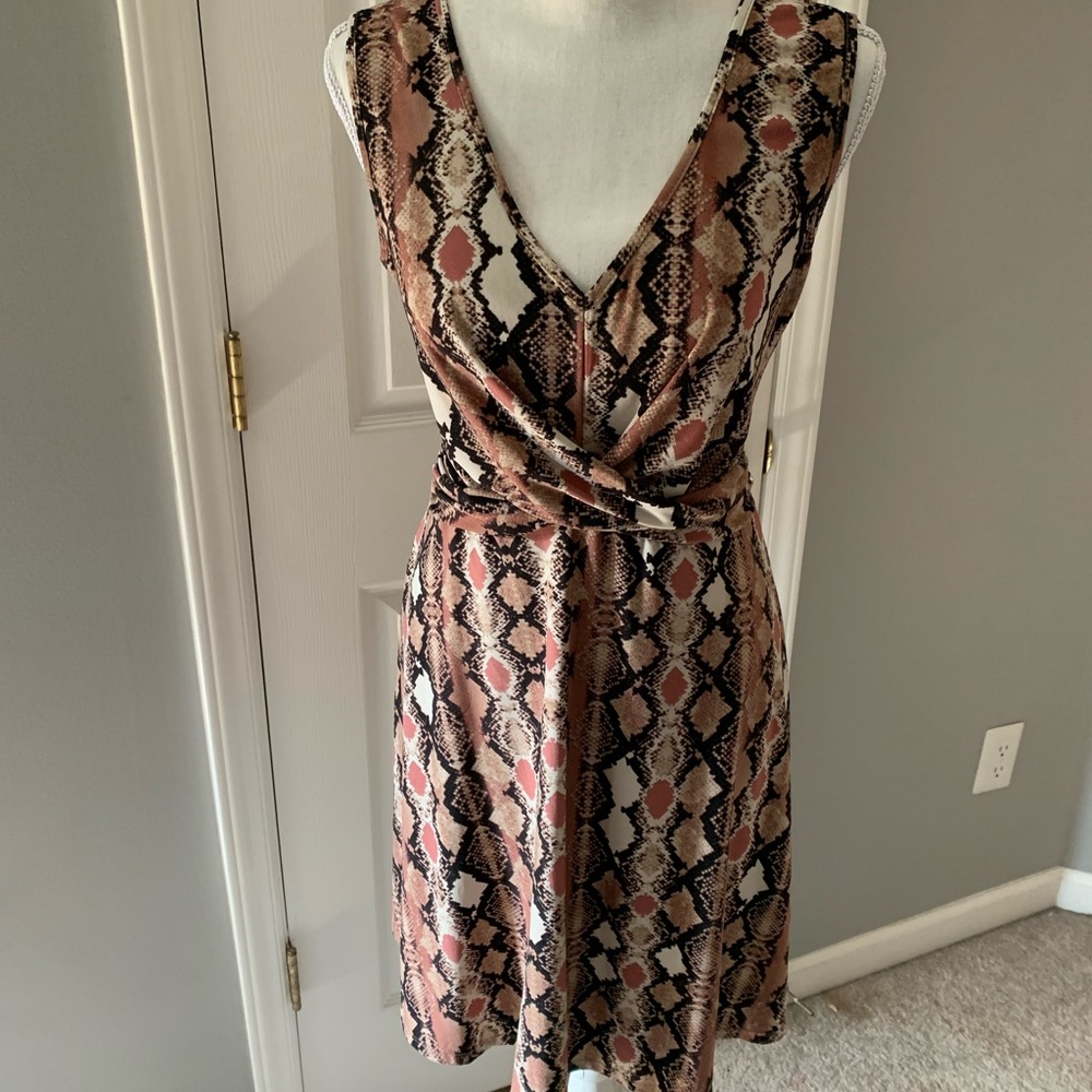 Snakeskin Pink Brown Ruched Waist Mini Dress